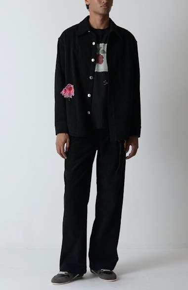 SONG FOR THE MUTE Floral Appliqué Corduroy Shirt Jacket | Nordstrom