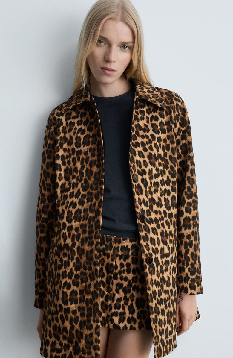 MANGO Leopard Print Stretch Cotton Coat, Alternate, color, 