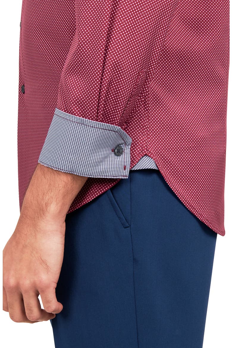 Trim Fit Performance Stretch Dot Dress Shirt, Alternate, color, BURGUNDY