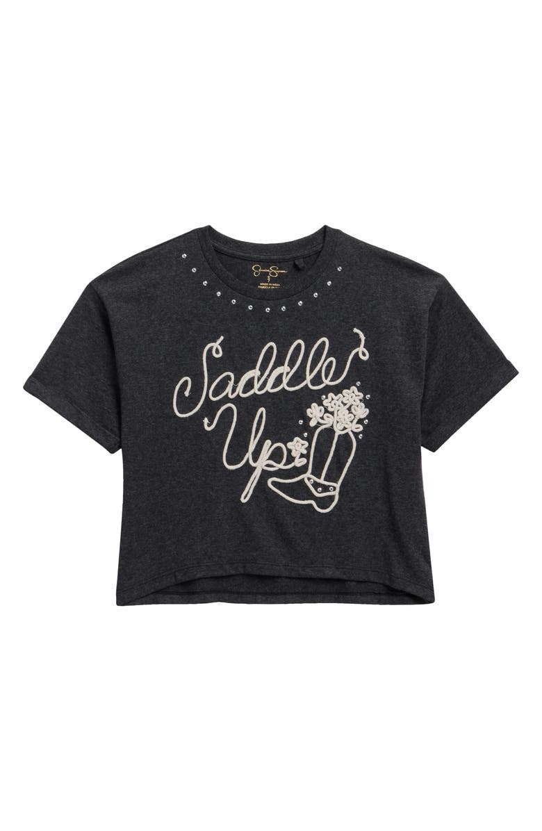 Jessica Simpson Kids' Cuff Graphic T-Shirt, Main, color, Black