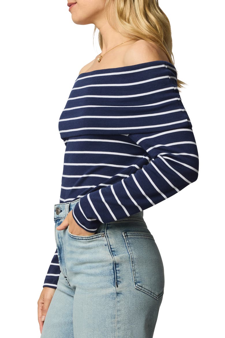 Josie Stripe Off the Shoulder Top, Alternate, color, NAVY BLUE/ WHITE