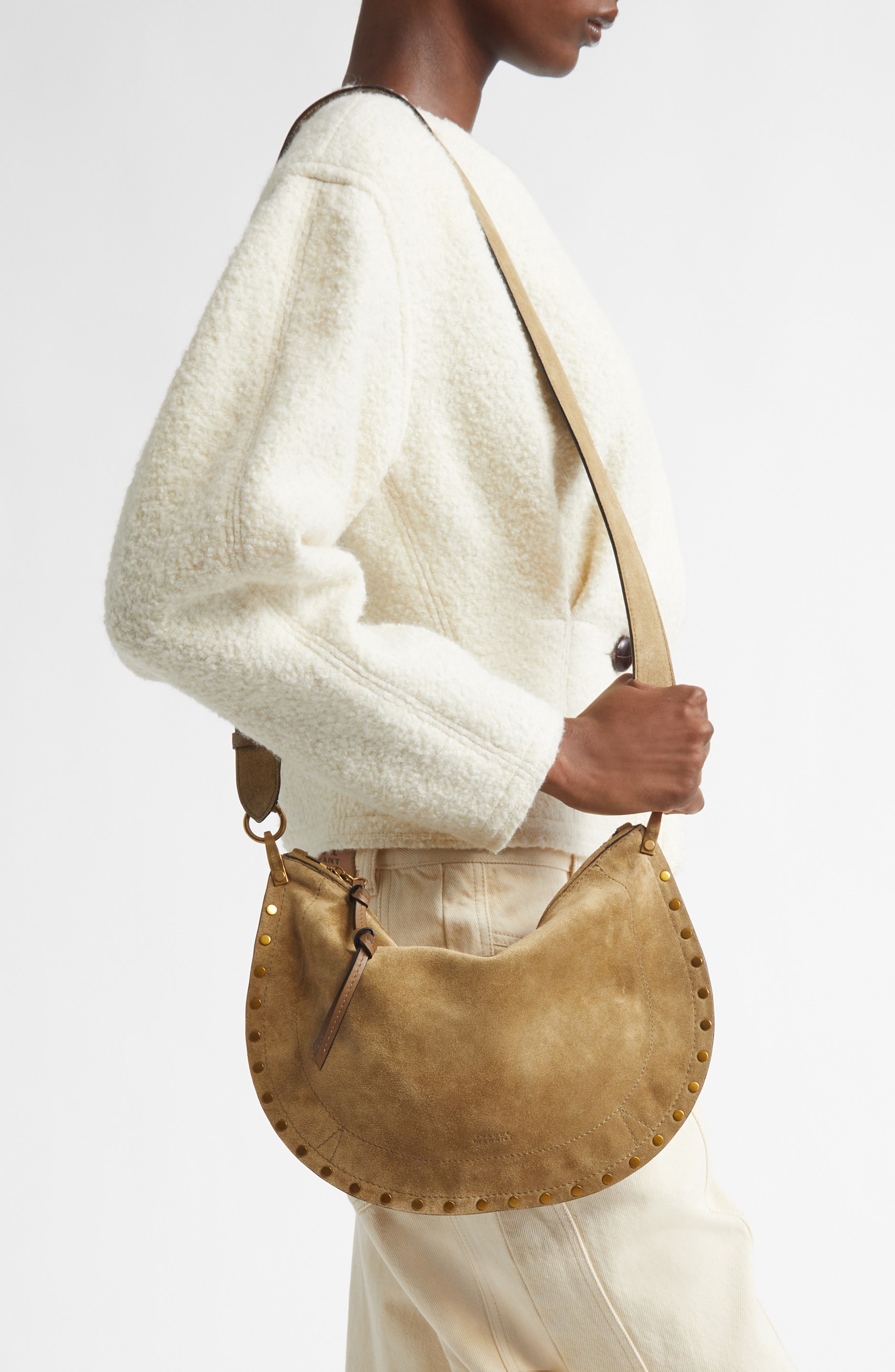 Isabel Marant Oskan Soft Zipped Shoulder Bag, Alternate, color, Taupe