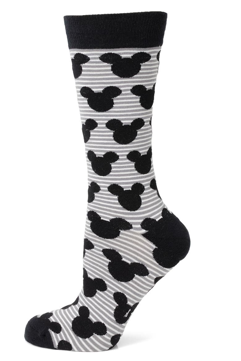 Mickey Grey Stripe Crew Socks & Lapel Pin Set, Alternate, color, GREY MULTI