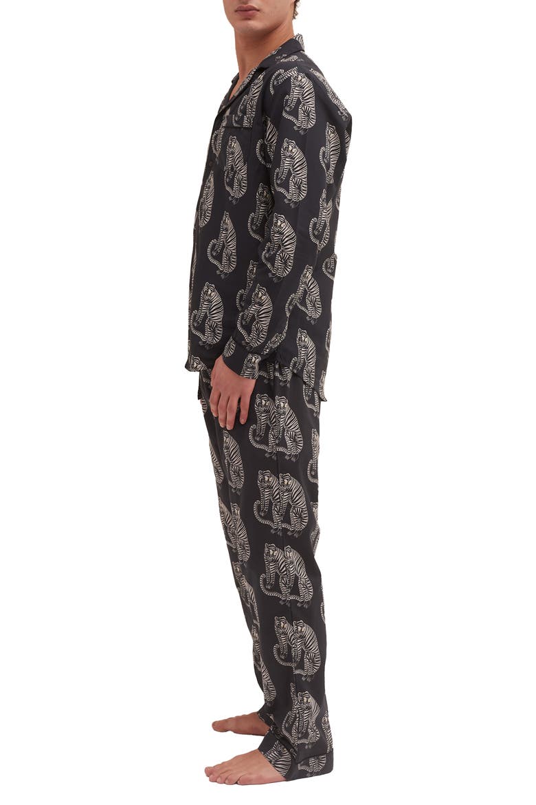 Tiger Print Long Sleeve Cotton Pajamas, Alternate, color, BLACK/ CREAM