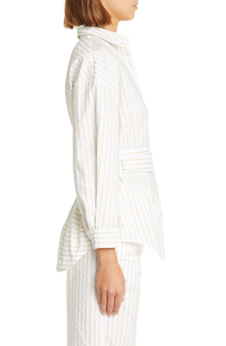Fabiana Filippi Belted Pinstripe Button-Up Shirt, Alternate, color,