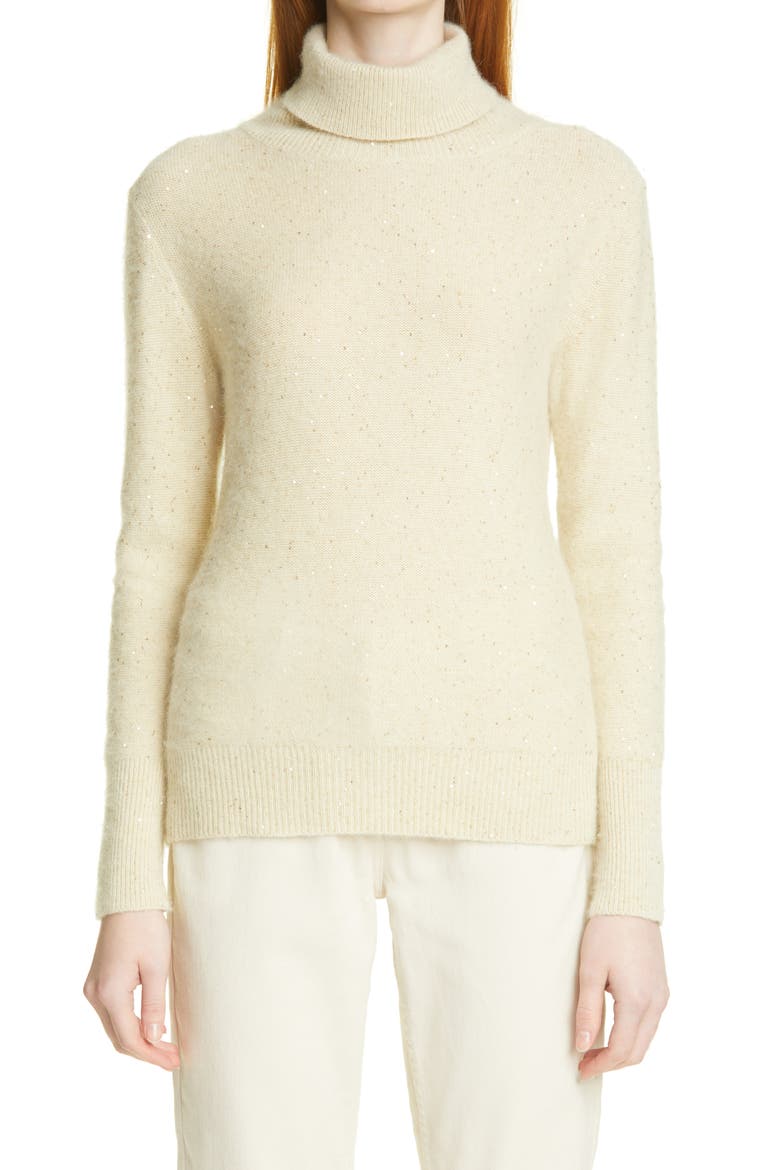 Sequin Turtleneck Sweater, Main, color, VANILLA