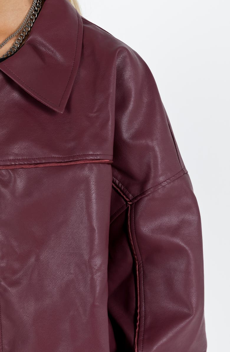 Princess Polly Goldsmith Oversize Faux Leather Bomber Jacket, Alternate, color, Dark Red