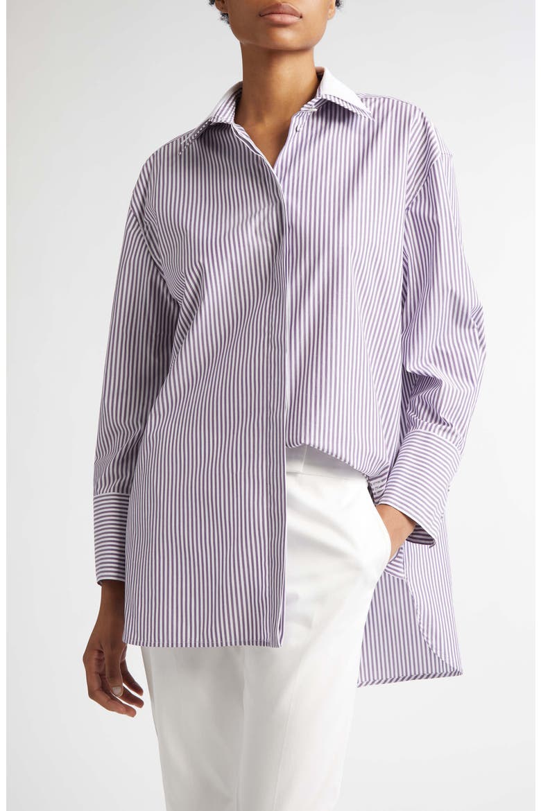 Tubinga Stripe Stretch Cotton Button-Up Shirt, Main, color, PURPLE