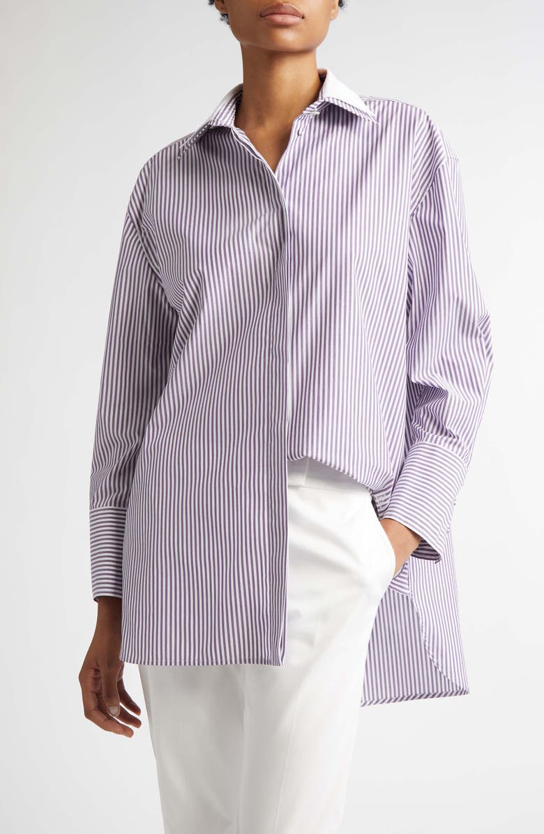 Max Mara Tubinga Stripe Stretch Cotton Button-Up Shirt, Main, color, 