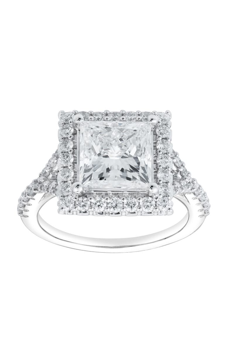 Katerina 14K White Gold Princess Cut Lab Grown Diamond Halo Engagement Ring - 3.7 Ct, Main, color, 14K White Gold