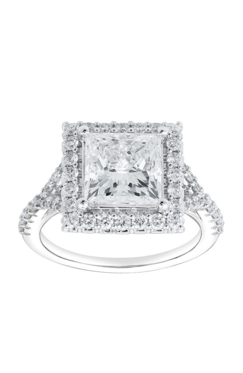 LuvMyJewelry Katerina 14K White Gold Princess Cut Lab Grown Diamond Halo Engagement Ring - 3.7 Ct, Main, color, 14K White Gold
