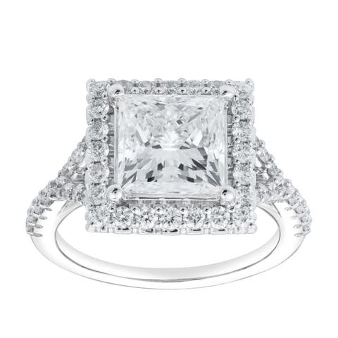 Katerina 14K White Gold Princess Cut Lab Grown Diamond Halo Engagement Ring - 3.7 Ct