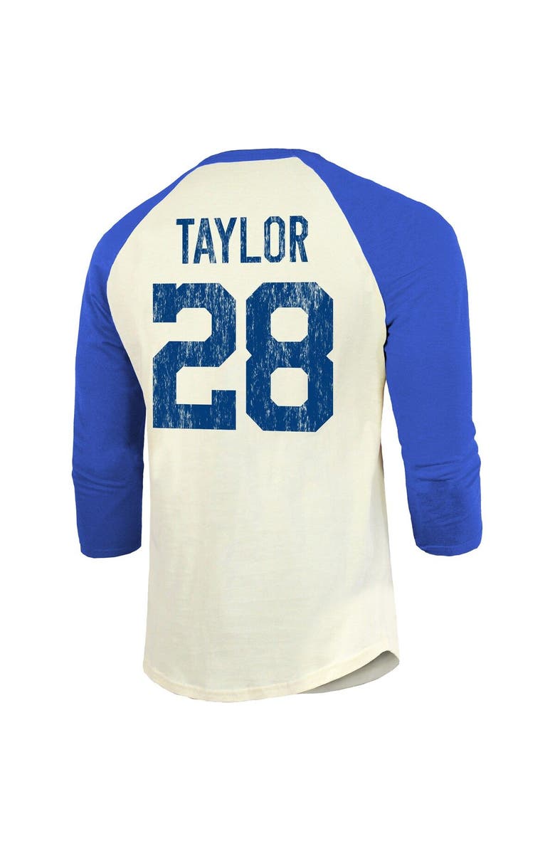Majestic Threads Men's Majestic Threads Jonathan Taylor Cream/Royal Indianapolis Colts Player Name & Number Raglan 3/4-Sleeve T-Shirt, Alternate, color, Cream