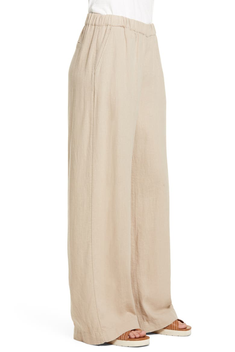 Wide Leg Pull-On Linen Blend Pants, Alternate, color, TAN COBBLESTONE