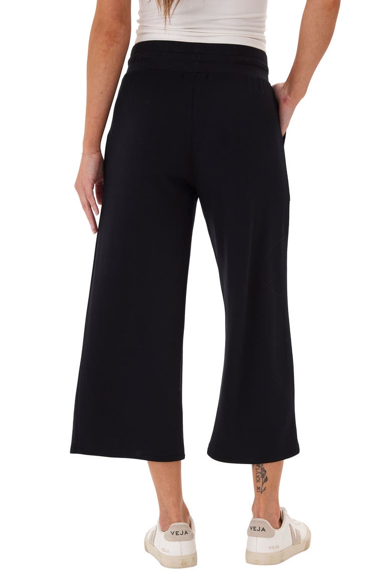Carrie Feather Fleece Crop Wide Leg Sweatpants, Alternate, color, BLACK