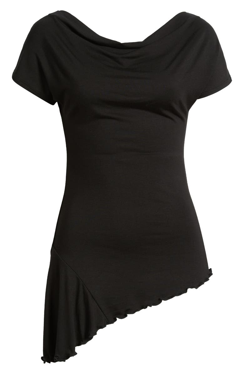 Loveappella Ruched Asymmetric Top, Alternate, color, Black