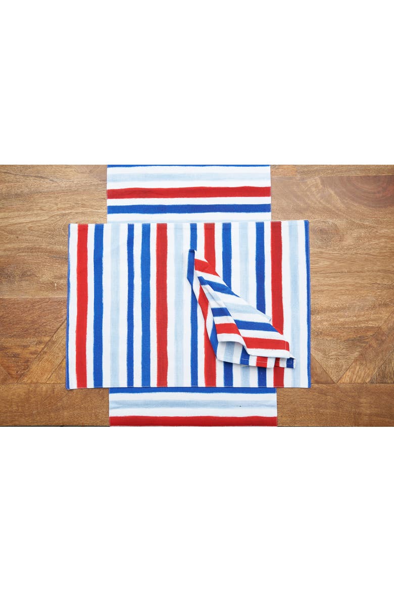 Patriotic Watercolor Stripes 4th of July Cotton Tabletop Placemats, Set of 6, 14" x 20", Alternate, color, Blue