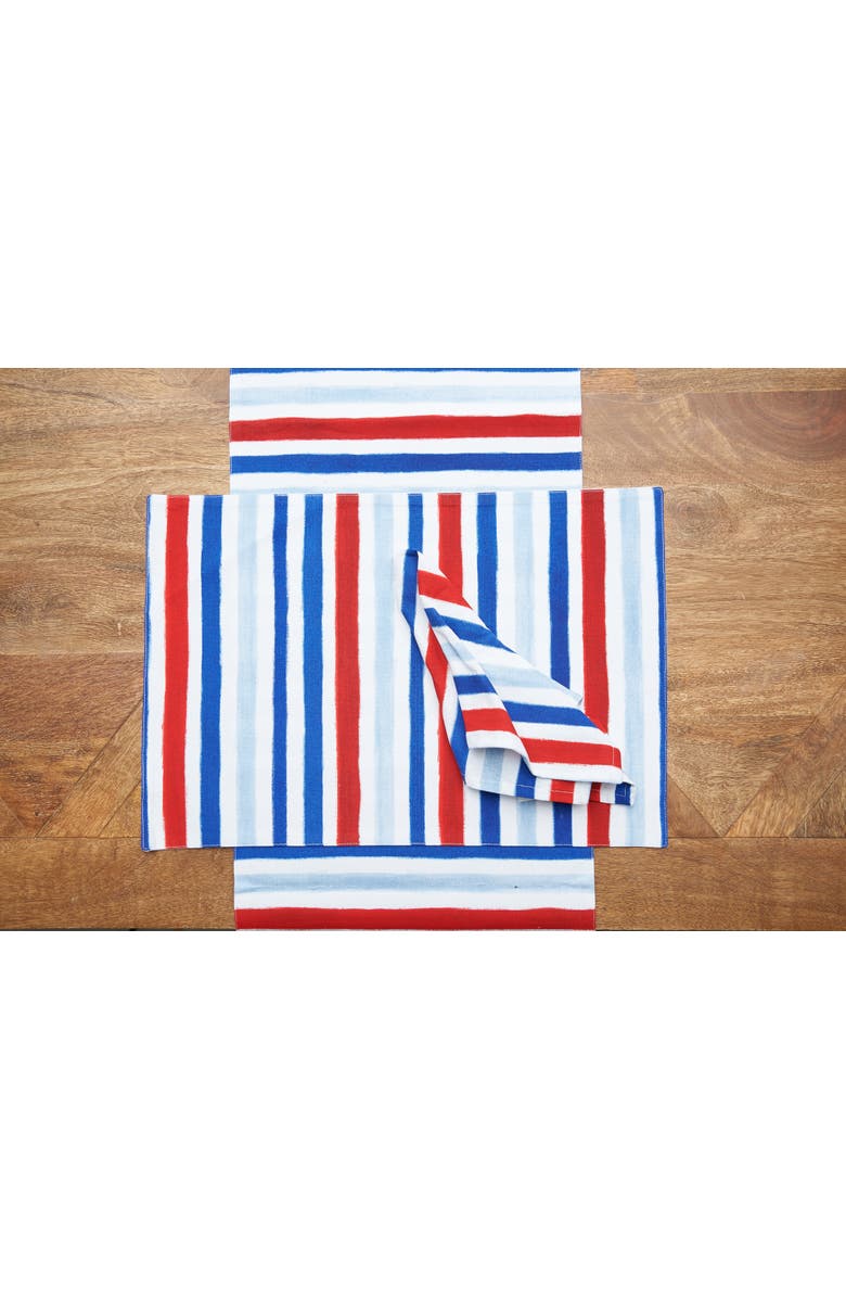 C&F Home Patriotic Watercolor Stripes 4th of July Cotton Tabletop Placemats, Set of 6, 14" x 20", Alternate, color, Blue