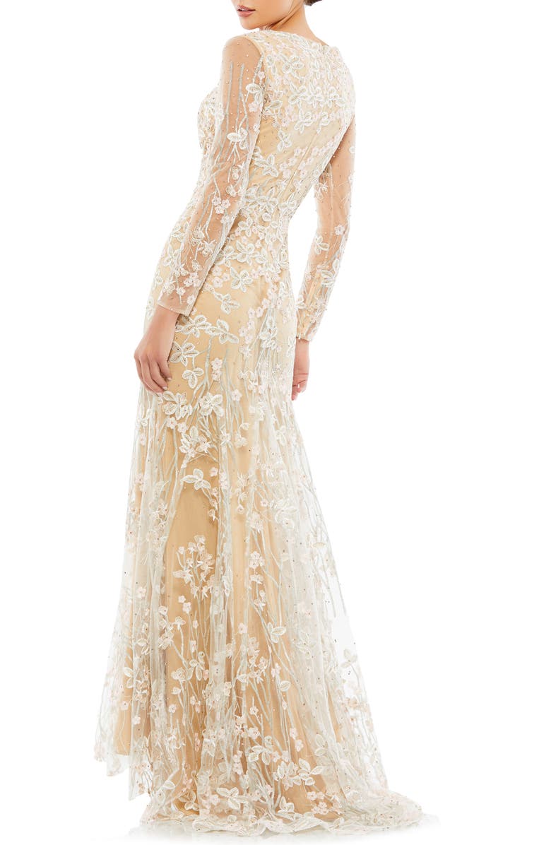 Mac Duggal Sequin Floral Embroidered Long Sleeve Sheath Gown, Alternate, color,