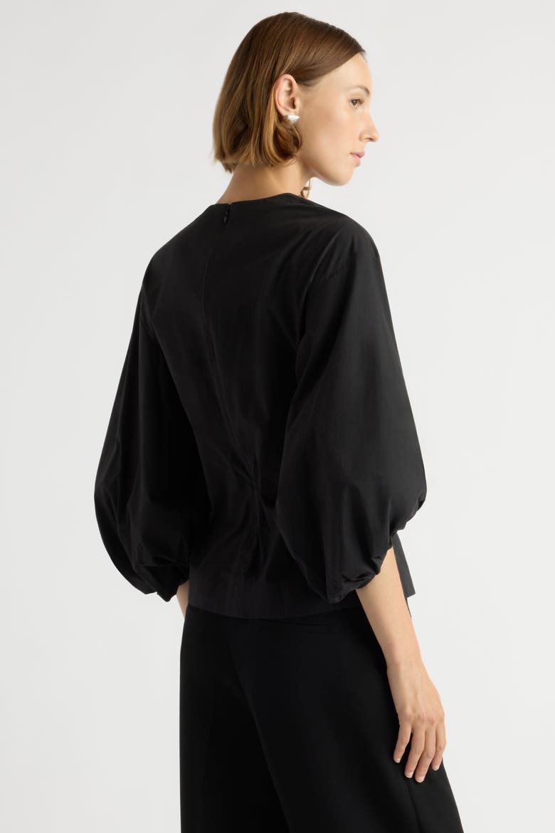Odessa Sculpted Balloon-Sleeve Blouse, Alternate, color, Black