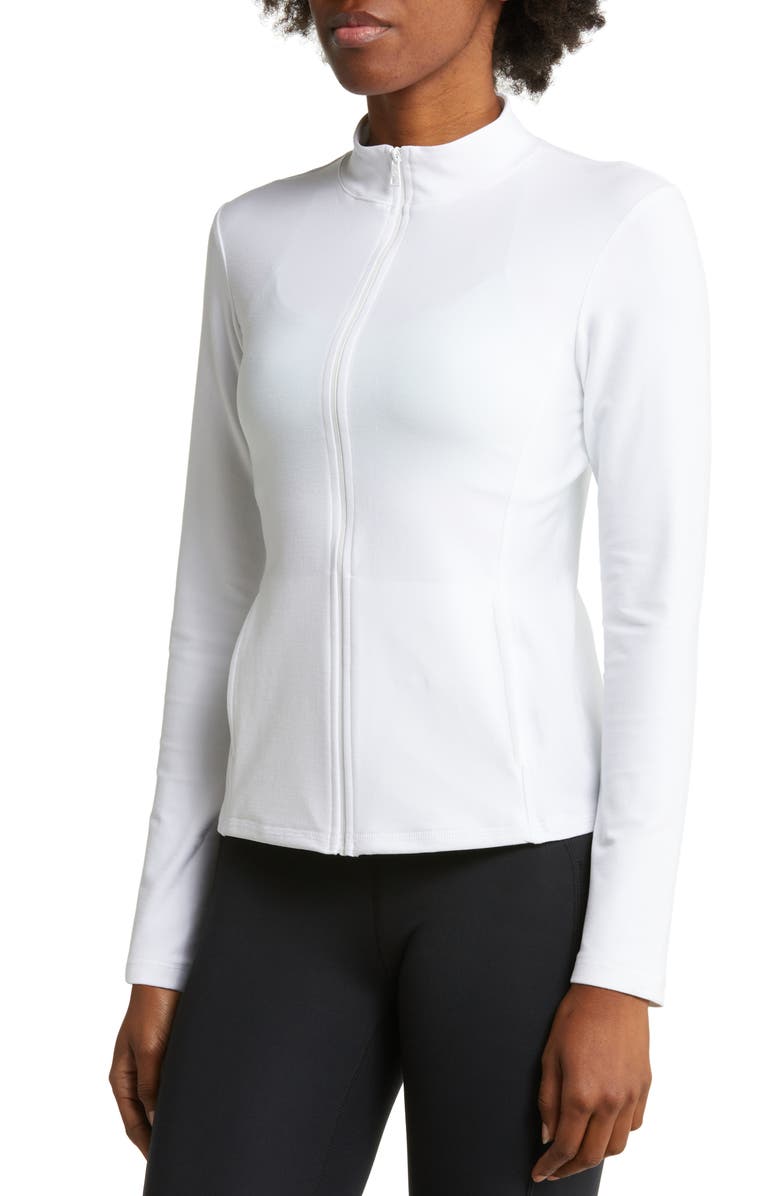 Beyond Yoga On the Go Mock Neck Jacket, Alternate, color, Cloud White