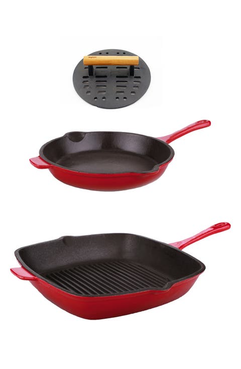 INTERNATIONAL Neo 3-Piece Cast Iron Pan With Bacon Press