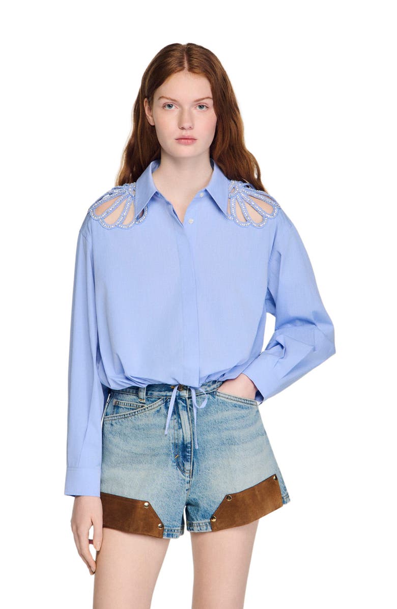SANDRO Embroidered cotton shirt, Main, color, Sky Blue