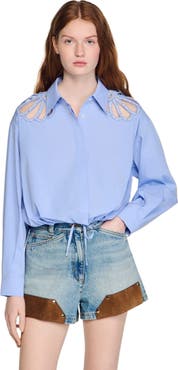SANDRO Embroidered cotton shirt