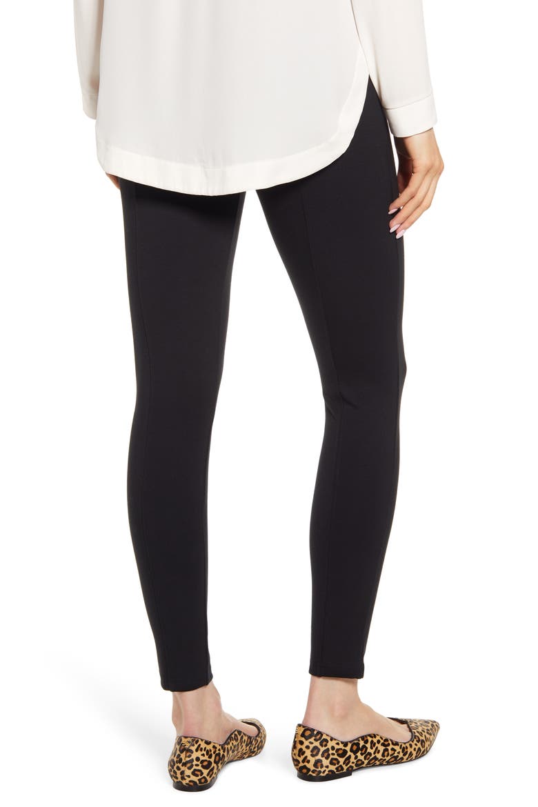 Essential High Waist Pintuck Ponte Leggings, Alternate, color, BLACK
