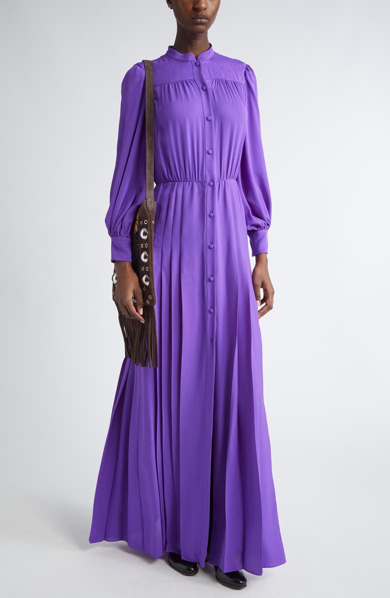 Valentino Garavani Long Sleeve Silk Georgette Shirtdress Gown, Main, color, 
