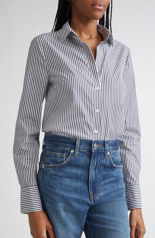 Veronica Beard Amelia Stripe Cotton Blend Button-up Shirt In Gray