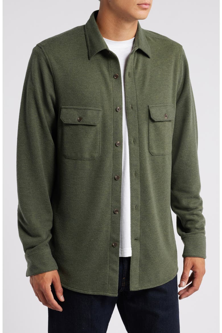 Knit Button-Up Shirt, Main, color, OLIVE NIGHT HEATHER