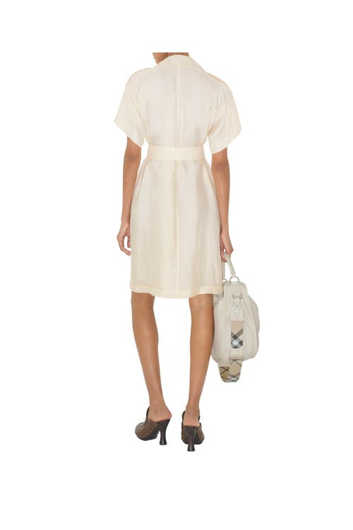 Burberry Waist Belted Short Sleeves Epaulettes Lapels In Pelican