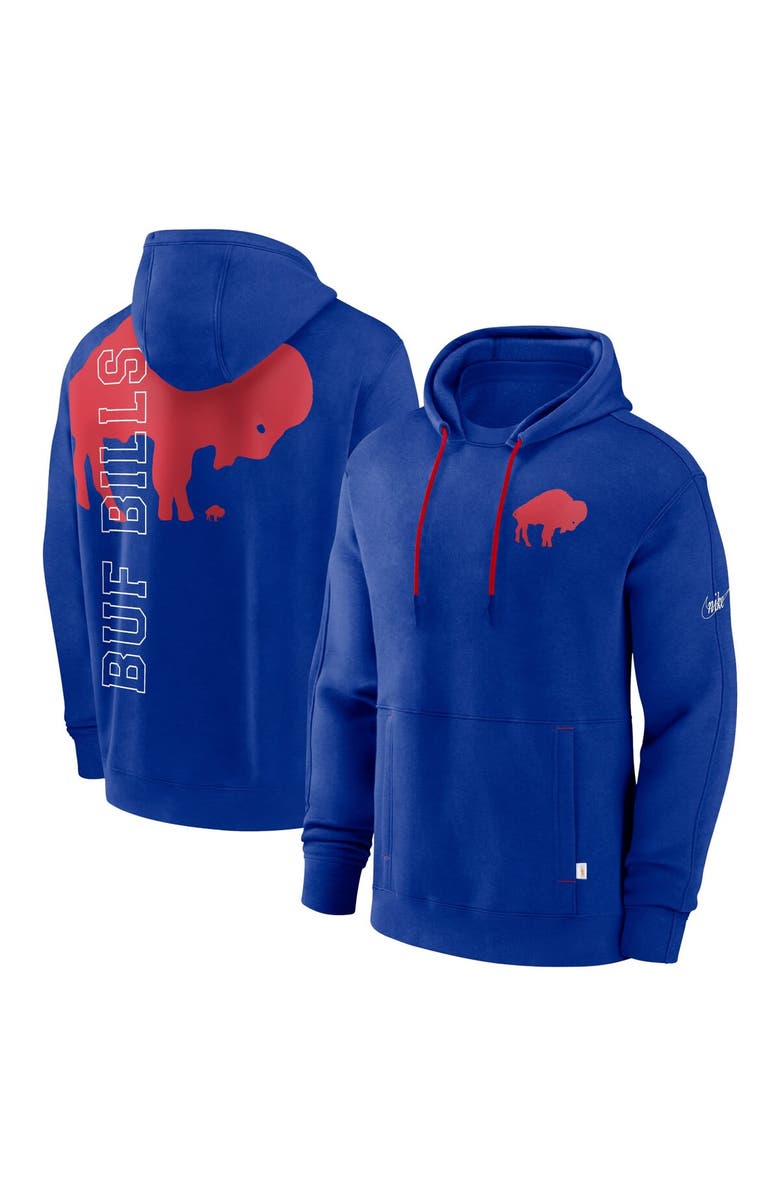 Nike Men's Nike Royal Buffalo Bills Throwback Layered Logo Statement Pullover Hoodie, Alternate, color,