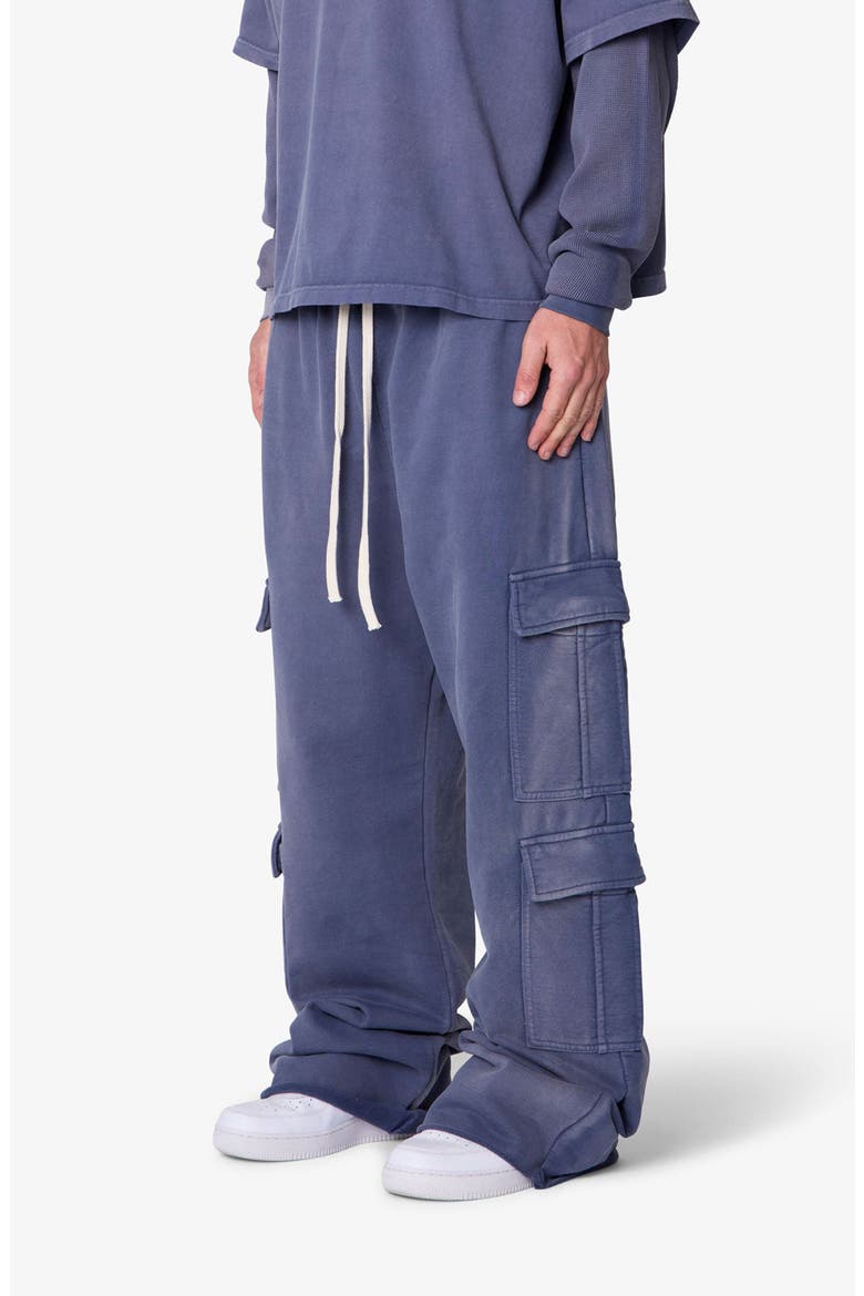 Ultra Baggy Cotton Flece Cargo Sweatpants, Alternate, color, WASHED NAVY