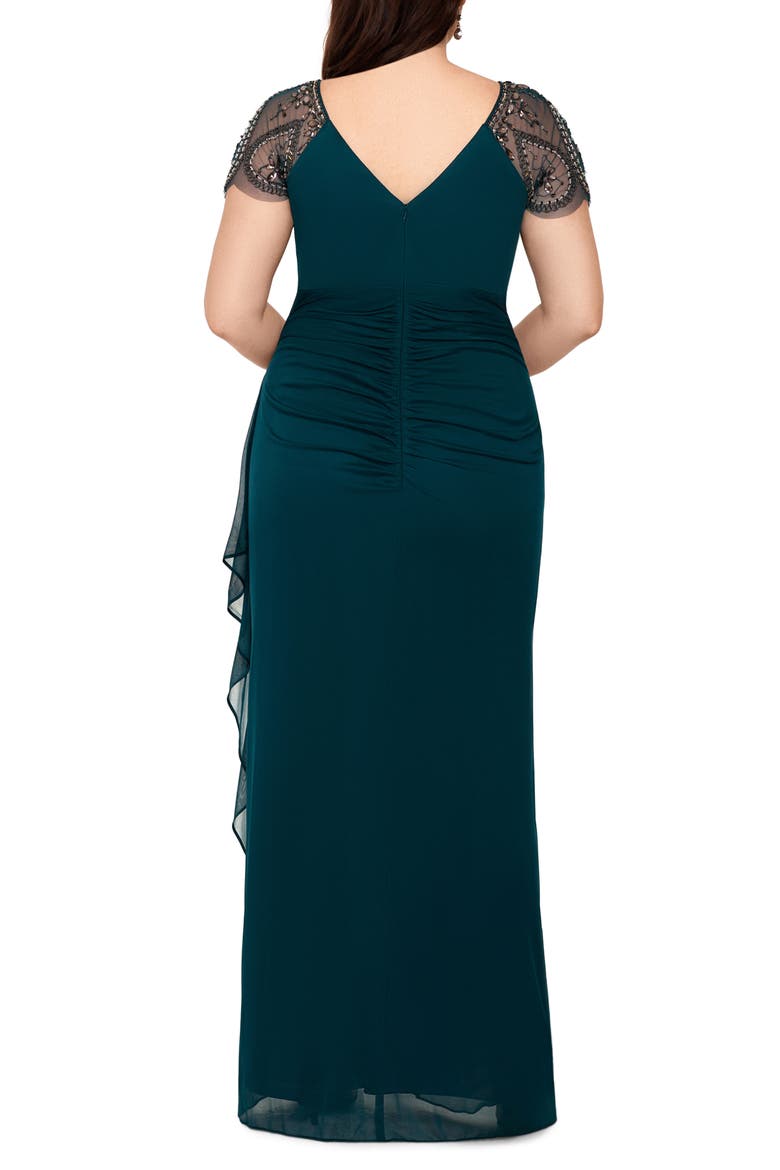 Xscape Embellished Mesh Sheath Evening Gown, Alternate, color, NEO EMERALD