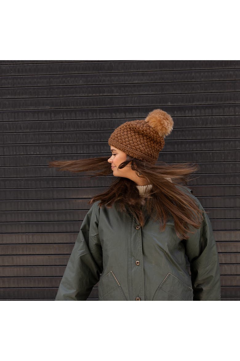 Snowfall Pom Slouch Beanie, Alternate, color, Camel