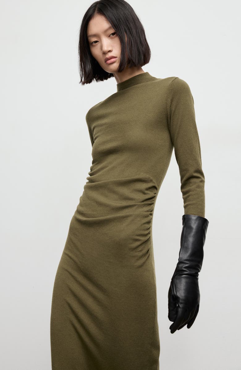 MANGO Long Sleeve Mock Neck Knit Dress, Alternate, color, Khaki Green