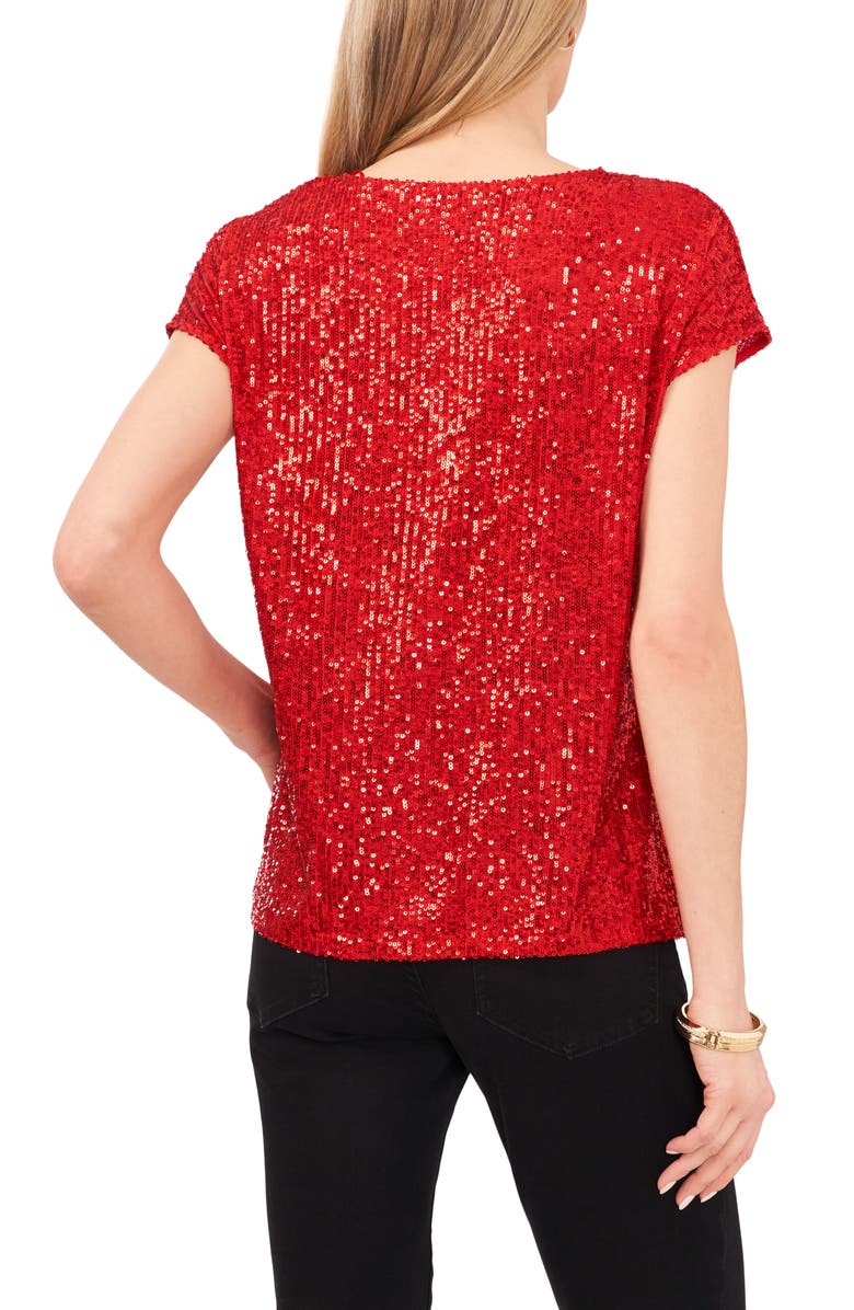 Vince Camuto Sequin Cap Sleeve Top, Alternate, color, Ultra Red