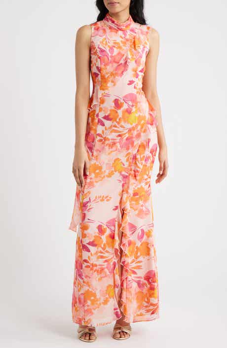 Ruffle Mock Neck Maxi Dress