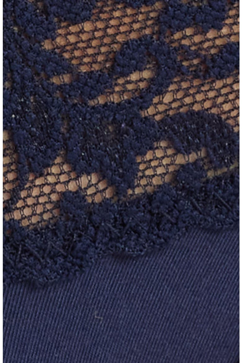 Cotton & Stretch Lace Original Rise Thong, Alternate, color, NAVY