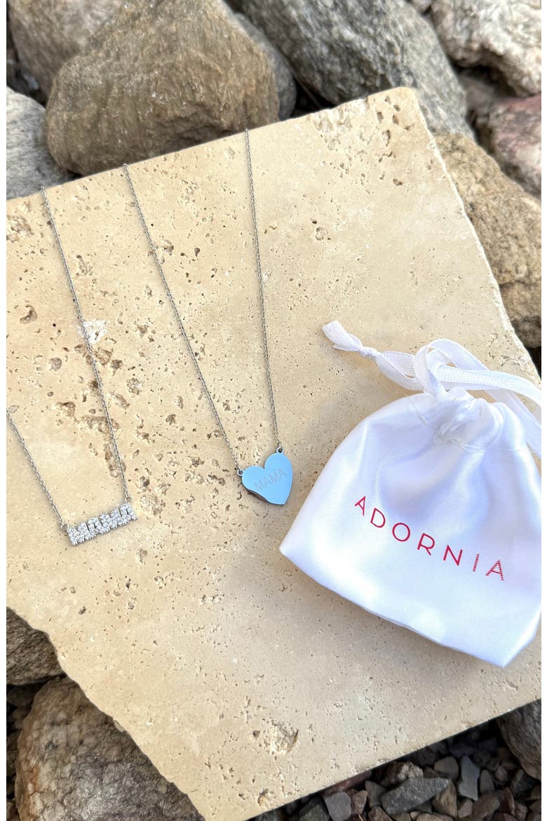 Set of 2 'Mama' Script & Heart Pendant Necklaces, Alternate, color, SILVER