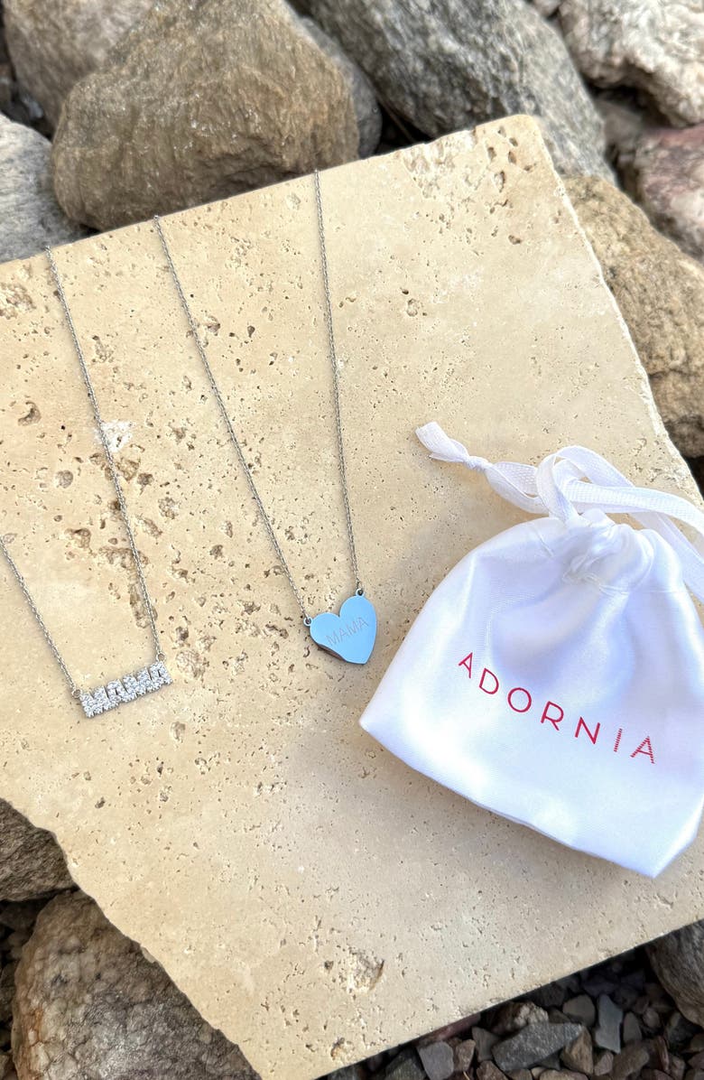 Adornia Set of 2 'Mama' Script & Heart Pendant Necklaces, Alternate, color, Silver