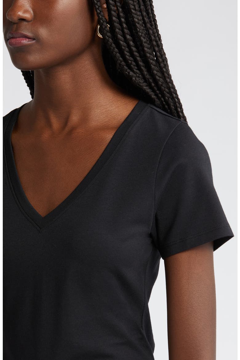 Everyday V-Neck Pima Cotton Blend T-Shirt, Alternate, color, BLACK