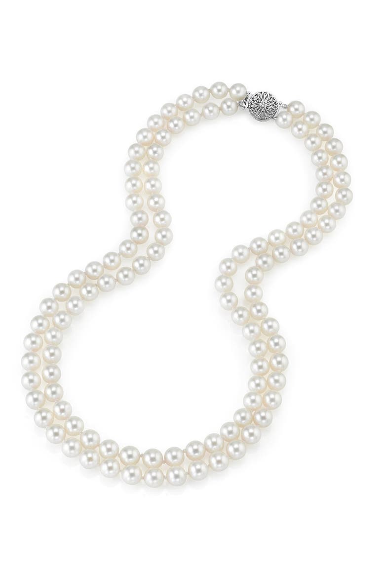 6.5-7.0mm White Freshwater Pearl Double Strand Necklace, Alternate, color, Sterling Silver Clasp