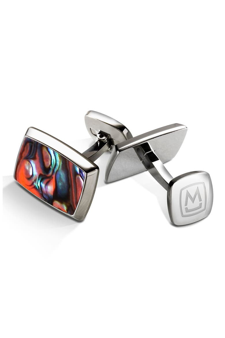 Abalone Cuff Links, Main, color, STAINLESS STEEL/ ORANGE