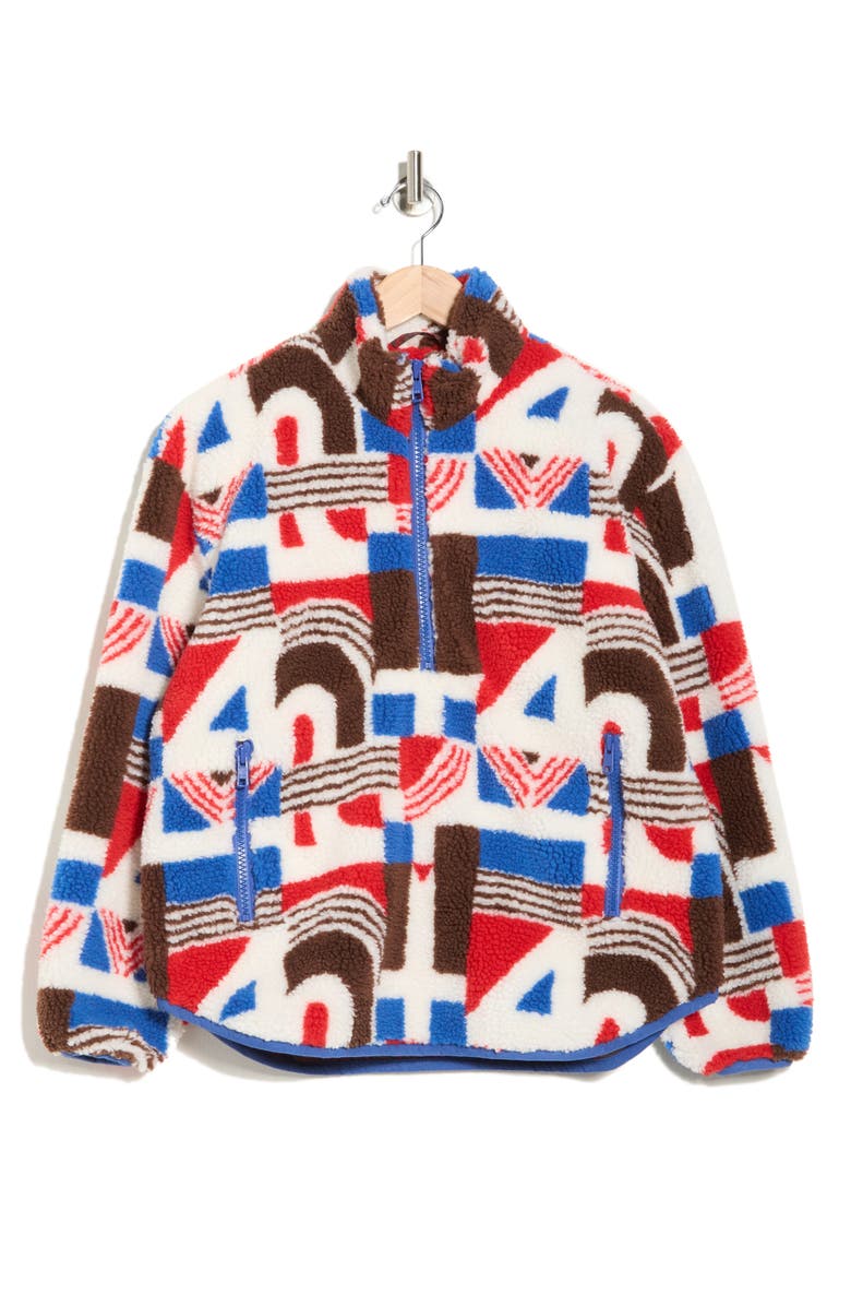 MOTHER Geometric Print Faux Shearling Half Zip Pullover, Alternate, color, Im Fine