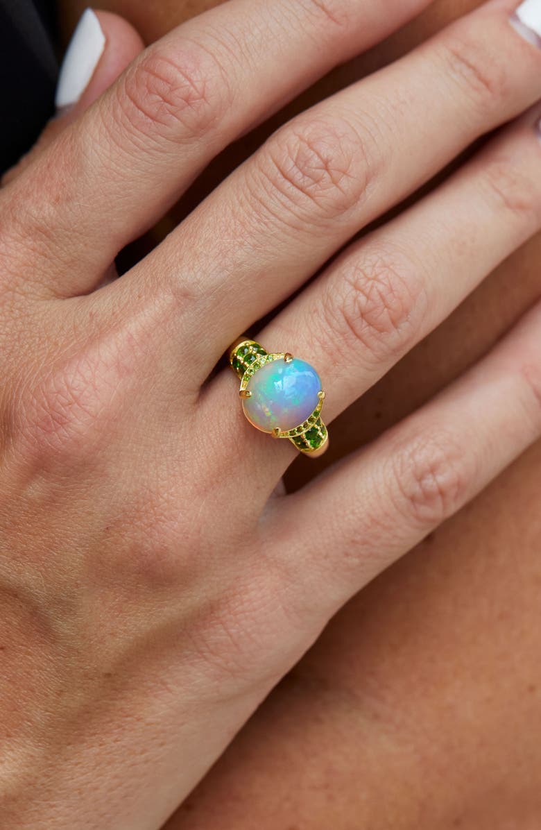 SAVVY CIE JEWELS 18K Gold Plated Sterling Silver Ethiopian Opal & Chromediopside Ring, Alternate, color, 