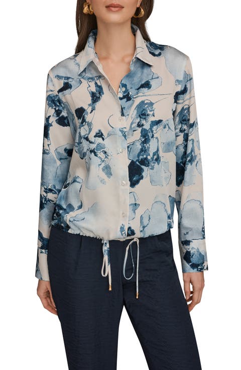 Drawstring Hem Long Sleeve Shirt