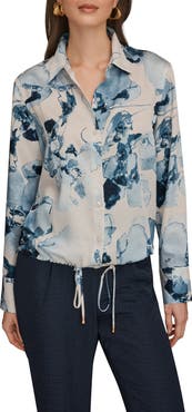 Donna Karan New York Drawstring Hem Long Sleeve Shirt